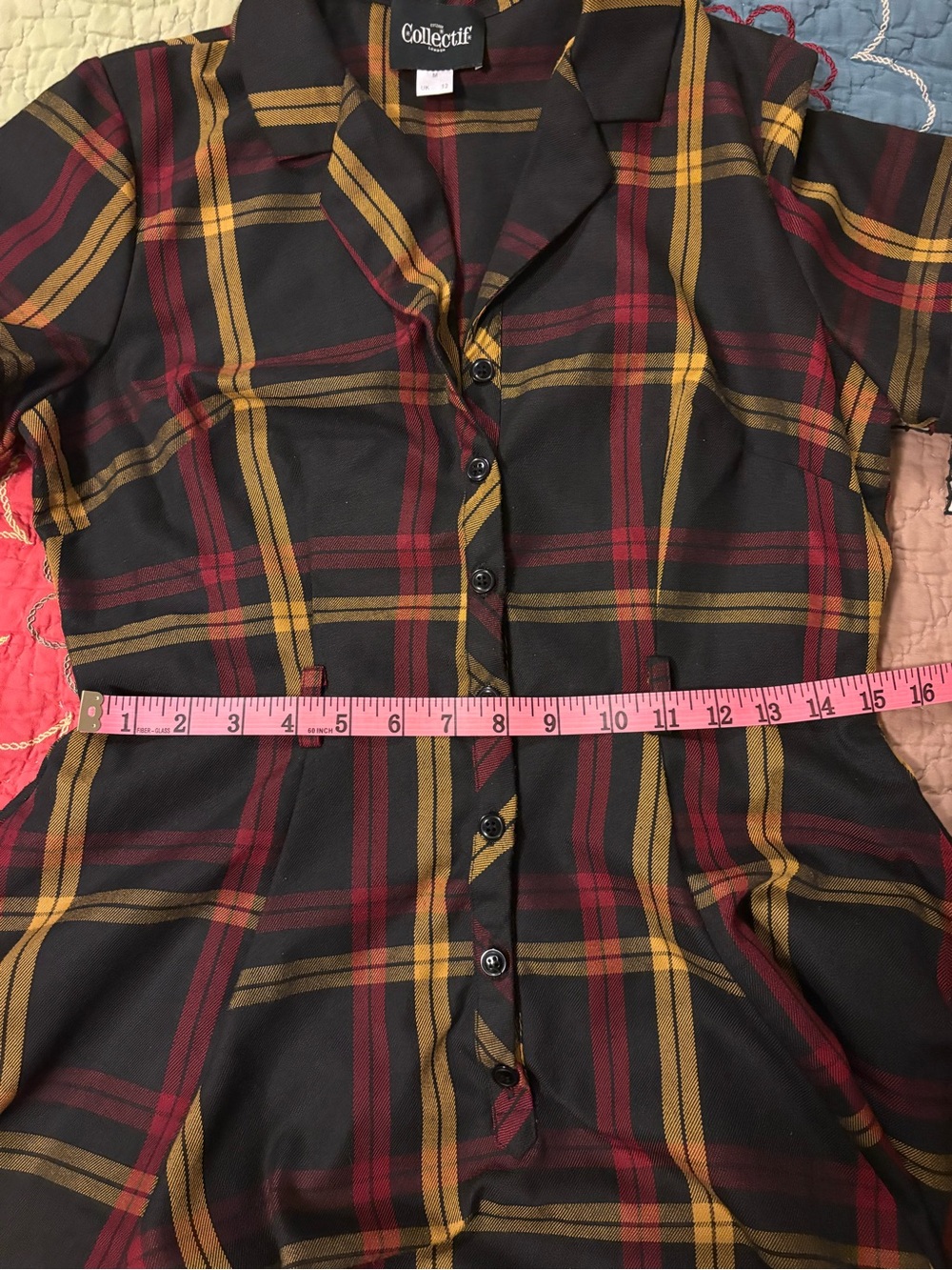 Collectif Caterina Giles Retro 50s Swing Dress with Black Yellow Red Check plaid - Picture 5 of 8